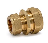 Pipestation 22mm to 15mm Brass Compression Reducer, Pack of 1 - Straight Reducing Coupler for Metric Copper Pipe, Solder-Free Plumbing Fitting