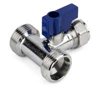Pipestation Dual Appliance Tee Valve, 15mm Compression x 2 x 3/4" BSP Male, Washing Machine & Dishwasher Cold Water Connector, Chrome-Plated Brass, Blue Quarter-Turn Lever