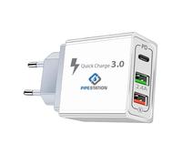 Pipestation® EU 2 Pin to Dual USB and PD Plug Travel Adapter Charger | Euro Wall Adaptor with 2 USB Ports and 1 USB-C Port | European Universal Power Charging compatible with iPhone Samsung Smartphone