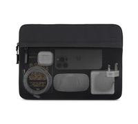 PIPETTO Expand Sleeve for MacBook 13/14 with stretch accessory storage pocket, memory foam, zip protector, water resistant Nylon, soft faux fur lining - Black