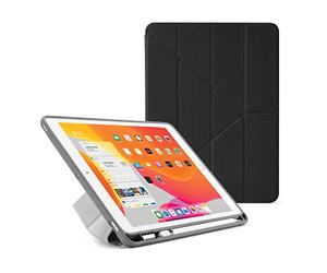 PIPETTO Origami No3 Pencil Case for iPad 10.2 (2021/2020/2019), Slim 5-in-1 Stand Cover with Hard Clear Back, TPU Bumper, built-in Pencil Holder - Black