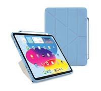 PIPETTO Origami No3 Pencil Case for iPad (A16) / iPad (2022), Slim 5-in-1 Stand Cover with Hard Clear Back, TPU Bumper, built-in Pencil Holder - Light Blue