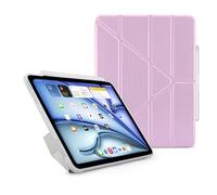 PIPETTO Origami No3 Pencil Case for iPad Air 11 (M4/M3/M2) / iPad Air 10.9 (2022/2020), Slim 5-in-1 Stand Cover with Hard Clear Back, TPU Bumper, built-in Pencil Holder - Metallic Purple