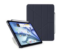 PIPETTO Origami No3 Pencil Case for iPad Air 13 (M3/M2), Slim 5-in-1 Stand Cover with Hard Clear Back, TPU Bumper, built-in Pencil Holder - Dark Blue