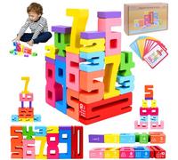 Pipihome 20Pcs Wooden Number Building Blocks, Number Blocks Toys for Kids, Wooden Stacking Puzzle Blocks Montessori-Inspired with 15 Learning Cards for Kids
