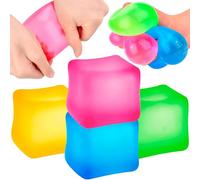 Pipihome 4pcs Large Squishy Cube Stress Balls, Cube Glow in The Dark Fidget Toys for Kids Adults, Squeeze Cube Sensory Squishy Toys for Anxiety & Stress Relief, 5cm
