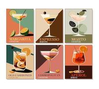 Pipihome 6 Pcs Cocktail Paint by Numbers for Adults, Paint by Numbers Kits On Canvas, Beginners Kids Paints, Vintage Painting by Numbers for Adults Home Wall Decor, 20x30 CM Frameless