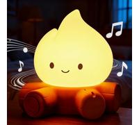 Pipihome Campfire Night Light, LED Flames Table Lamp, 2 Modes Dimmable Rechargeable Bedside Lamps with White Noise, Desk Bedroom Accessories Home Decor, Cute Gifts for Women Kids