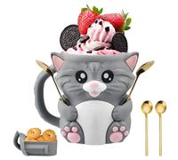 Pipihome Cat Ice Cream Pint Holder, 3D Ice Cream Tubs Easter Gifts for Kids, Cute Icecreams Cups Cooler Container with 2 Spoon & Secret Drawer, Easter Decorations for Home/Table