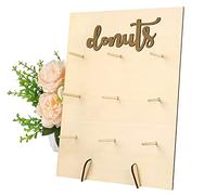 Pipihome Doughnut Holder, Donuts Rack Wooden Doughnuts Display, Bagels Stands with Rustic Wood Stick, 9 Donut Wood Decoration for Home Weddings Party Deliveries Birthday Parties