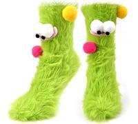 Pipihome Funny Cozy Socks Women, Fluffy Cartoon Silly Monster Sock, Funny Cute Warm Fuzzy Slippers 3D Novelty Socks for Women, Christmas Fluffy Gifts for Men