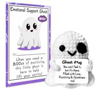 Pipihome Funny Positive Ghost Gifts, Halloween Boo Basket Gifts for Women Men, Emotional Support Gift Positive Crochet Ghost with Card, Cute Stuff, Good Luck Dolls, Halloween Decorations
