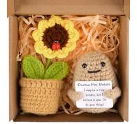 Pipihome Halloween Boo Basket Gifts, Positive Emotional Support Potato Sunflower Pot, Cute Stuff Good Luck Funny Gifts, Stocking Fillers Women Cheer Up Crochet Sunflower Gifts
