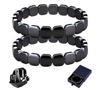 Pipihome Hematite Bracelets for Men, 2PCS Natural Black Hematite Stone Elastic Bracelet Set, Men's Bracelets, Stylish Gift for Dad, Husband and Boyfriend