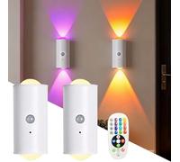 Pipihome Magnetic Stick on Wall Lights Battery Operated, 2Pcs Motion Sensor Night Light Indoor, Wireless RGB Multi-Color Changing LED Wall Sconces, USB Rechargeable Wall Lights with Remote Control