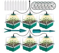 Pipihome Seed Trays with Grow Light 6 Pack, Greenhouse Propagators for Plants Hydroponics Growing System, Heated Propagator Trays with Heightened Lids Gardening Gifts for Women