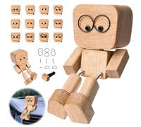 Pipihome Shaking Wooden Man Figurine, Handmade Dashboard Accessories, Shaking Feet Wooden Doll with DIY Funny Faces, Swaying Car Ornament Gifts for Men, Cute Decorative Home Desk Accessories
