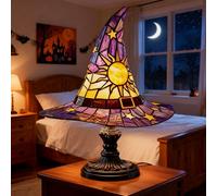 Pipihome Witch Hat Lamp, Handmade Resin Goth Lamp, Witches Hat Bedside Lamps, Halloween Decorations for Indoor and Outdoor, Gothic Home Decor for Bedroom, Room, Living Room