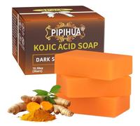 PIPIHUA Kojic Acid Soap, Turmeric Soap Bars for Acne with Collagen, Turmeric, Hyaluronic Acid with a Foaming Net(3x100g)