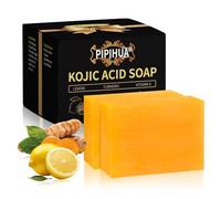 PIPIHUA Lemon Kojic Acid Soap, Turmeric Soap Bars, Gentle Soap for Acne with Collagen, Turmeric, Hyaluronic Acid with a Foaming Net(2x100g)
