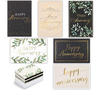 48 Pack Happy Anniversary Cards Bulk with Envelopes for Weddings, Work, Businesses, Gold Foil Designs (4x6 In)
