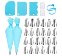 Piping Bag and Nozzles Sets, Cake Decorating Supplies with 2 Reusable Piping Bags, 24 Icing Tips, 2 Couplers, 3 Scrapers 2Silicone Rings Pipings Bags and Tips Set Baking Tools for Cookie Icing
