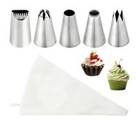Piping Bag Set,Large Reusable Silicone Piping Bags 40 cm,5-Types of Stainless Steel Cake Decorating Nozzle,for Decorating Cream, Foam, Sugar Pastries Cake Decoration Baking, Cooking