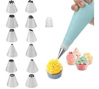 Piping Bags and Nozzles Cake Decorating Set with Silicone Bag, Tips, Coupler | Reusable Pastry Bags and Nozzle for Cake, Pastries, Cupcake, Baking (Pack of 14)