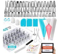 Piping Bags and Nozzles | RFAQK 100 PCs Cake Decorating Kit with Spatula-Cake Scraper-48 Numbered Piping Nozzle & Piping Bag-Reusable Silicon Bag-Pattern Chart, EBook & Icing Bags and Nozzles Set