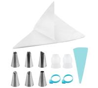 Piping Bags and Nozzles Set, 100 Pcs Pastry Bags, Icing Bags Disposable for Cakes Decorating Kit with 1 pcs 12 Inch Reusable Piping Bags, 1 Couplers, 6 Frosting Nozzles, 2 Bag Ties