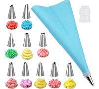 Piping Bags and Nozzles Set, 12 pcs Stainless Steel Nozzles Set with Coupler and 1 Silicone Reusable Piping Bags Icing Bag, Piping Nozzles Tips Kits for Decorating Cakes, Pastries & Cupcakes