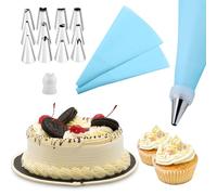 Piping Bags and Nozzles Set, 12 PCS Stainless Steel Nozzles with 2 Silicone Piping Bags 1 Converter, Reusable Icing Piping Bags and Nozzles for Decorating Cakes, Pastries, Cookies