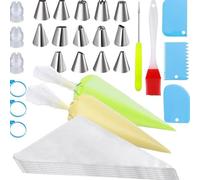 Piping Bags and Nozzles Set, 125 Pcs Cake Piping Kit with 100 Pastry Bags, 14 Frosting Tips, 3 Couplers, 3 Bag Ties, 3 Cake Scraper, 1 Silicone Oil Brush,1 Cake Decorating Tools for Cookie Icing