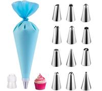 Piping Bags and Nozzles Set,14 PCS Stainless Steel Cake Decorating Tips with 12 Nozzles,1 Couplers,Baking Piping Kit for DIY Cake,Pastry Tips,Cupcakes