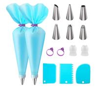 Piping Bags and Nozzles Set - 15-Piece Reusable Icing Piping Kit with Stainless Steel Tips, Cake Piping Kit for Cupcake & Cookie Decorating, Silicone Piping Bags for Frosting, Pastry Tools