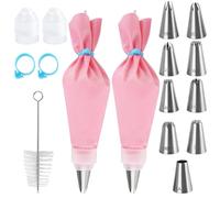 Piping Bags and Nozzles Set,16 Pcs Cake Piping Kit with 2 Reusable 12 Inch Piping Bags Icing Bag with Cleaning Brush,9 Stainless Steel Cake Piping Nozzles Tips Kits,2 Coupler,2 Bag Ties