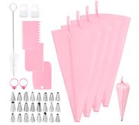 Piping Bags and Nozzles Set, 36 PCS Icing Piping Kit, 4 Reusable Silicone Pastry Bags, 24 Stainless Steel Nozzles, Cake Scrapers, Couplers, Bag Ties and Cleaning Brush for Cake Decorating