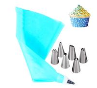 Piping Bags and Nozzles Set Cake Decorating Supplies Kit Silicone Icing Piping Cream Pastry Bag 6 Piping nozzles,1Coupler Cake DIY Reusable Piping Bags Nozzles Cupcakes Icing Bags Nozzles Flower