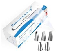 Piping Bags and Nozzles Sets,100Pcs Disposable Piping Bags 16inch Transparent Large Decorating Pastry Bags,Thickened Plastic Icing Bag With 5 Nozzles for Baking Cake Cupcake Dessert Cookies Decoration