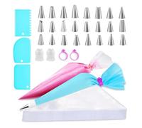 Piping Bags and Nozzles Sets, 133 Pcs Cake Decorating Kit with 24 Nozzle 2 Bag3 Scrapers 2 Couplers 2 Bags Ties 100 Transparent Bag, Icing Bags and Nozzles Set Cake Piping Kit for DIY Cake Cupcake