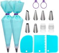 Piping Bags and Tips Set, Frosting Piping Kit for Baking with Reusable Pastry Bags and Tips, Standard Converters, Silicone Rings, Cake Decorating Tools Supplies Premium Stainless Steel Piping Nozzles