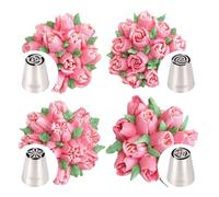 Piping Nozzle 4-Piece Flower Decorating Nozzle Set Large Bouquet Piping Tips Stainless Steel Baking Tools for Tulips, Buttercream Blooms Icing Tips