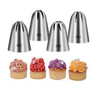 Piping nozzles 4 Pieces Stainless Steel Floral Piping Tip Nozzles, Closed Pastry Tip, for Buttercream Frosting, Cupcakes,DIY Baking Tools Large
