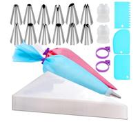 Piping Set, 100Pcs 12 Inch Pastry Bags, Icing Bags Disposable for Cakes Decorating Kit with 1 Reusable Piping Bags, 12 Frosting Nozzles, 3 Blue Cake Scraper, 2 Bag Ties, 2 Couplers