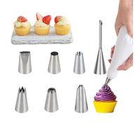 Piping Tips, 7 Pcs Stainless Steel Flower Leaf Puff Round Icing Piping Nozzles Cake Decorating Tips Set Baking Tools for Cream Cupcake Cookie