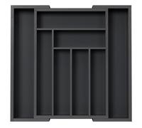 Pipishell Bamboo Cutlery Drawer Organiser - Expandable Cutlery Tray for Kitchen, Adjustable Utensil Organiser for Silverware, Flatware, Knives (Black)