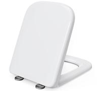 Pipishell Square Toilet Seat, Soft Close Seat White with Quick Release, Simple Top Fixing, Heavy Duty UF Material Anti-Bacterial Seats Stainless