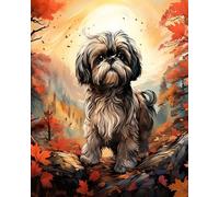 PIPISKY DIY Paint by Number for Adults Kids Beginner,A Very Beautiful Dog of The Shih Tzu in The Forest,Painting by Number Oil Painting with Brushes and Acrylic Pigment,40x50cm,Without Frame