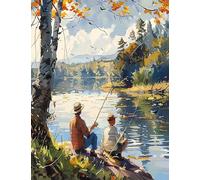 PIPISKY Innovative Paint-by-Number Kit,Unleash Your Artistic Inspiration,Father and Son Fishing by The River（40x50cm,Without Frame）