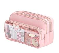 pipisweet 2 Pcs Exquisite Transparent Pencil Case Student Large Multifunctional Convenient Stationery Storage Bag(Pink)
